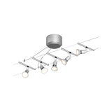 Moderner Seilstrahler mit fünf weißen LED-Spots aus Metall für flexible Beleuchtung im Raum