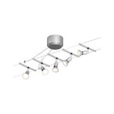 Moderner Seilstrahler mit fünf weißen LED-Spots aus Metall für flexible Beleuchtung im Raum