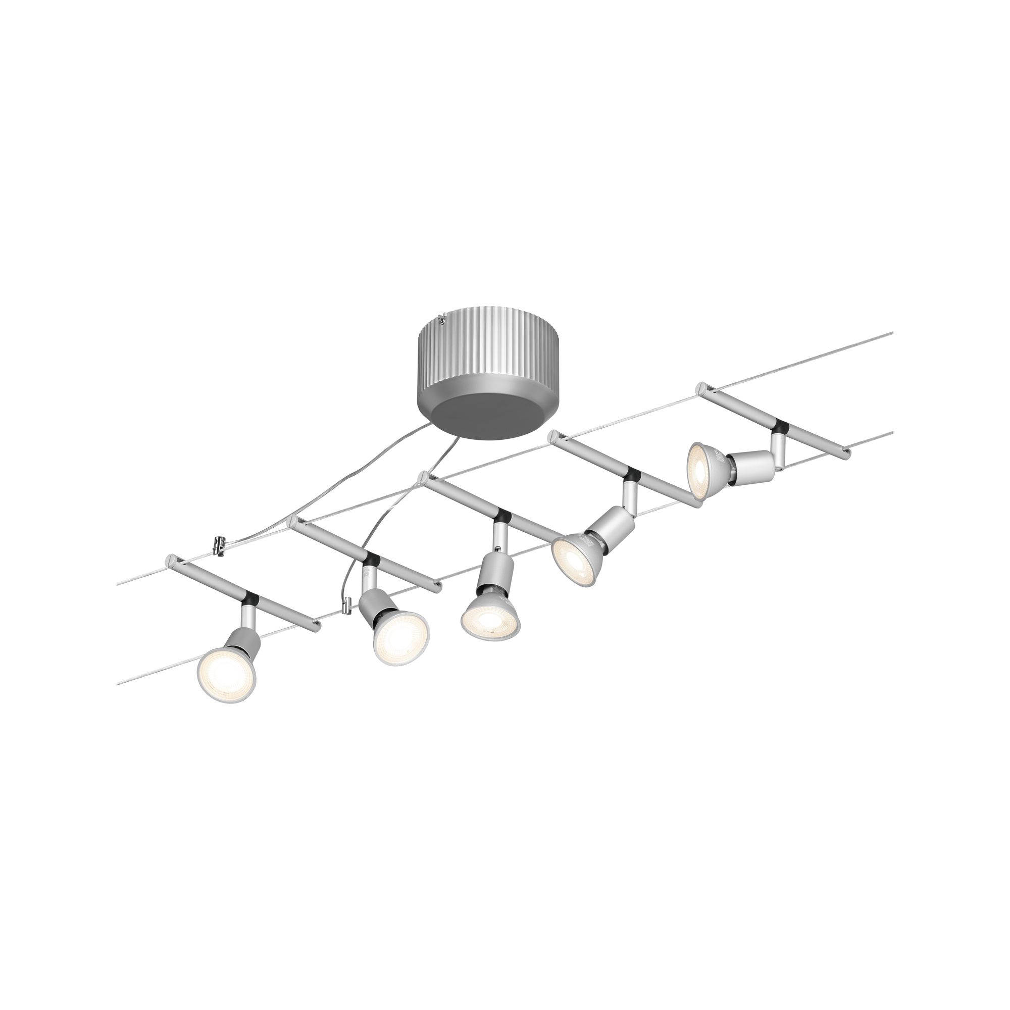 Spot LED sur câble moderne en aluminium argenté avec têtes réglables pour éclairage d'accentuation