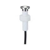 Small stainless steel LED recessed spotlight with white plastic thread and black cable