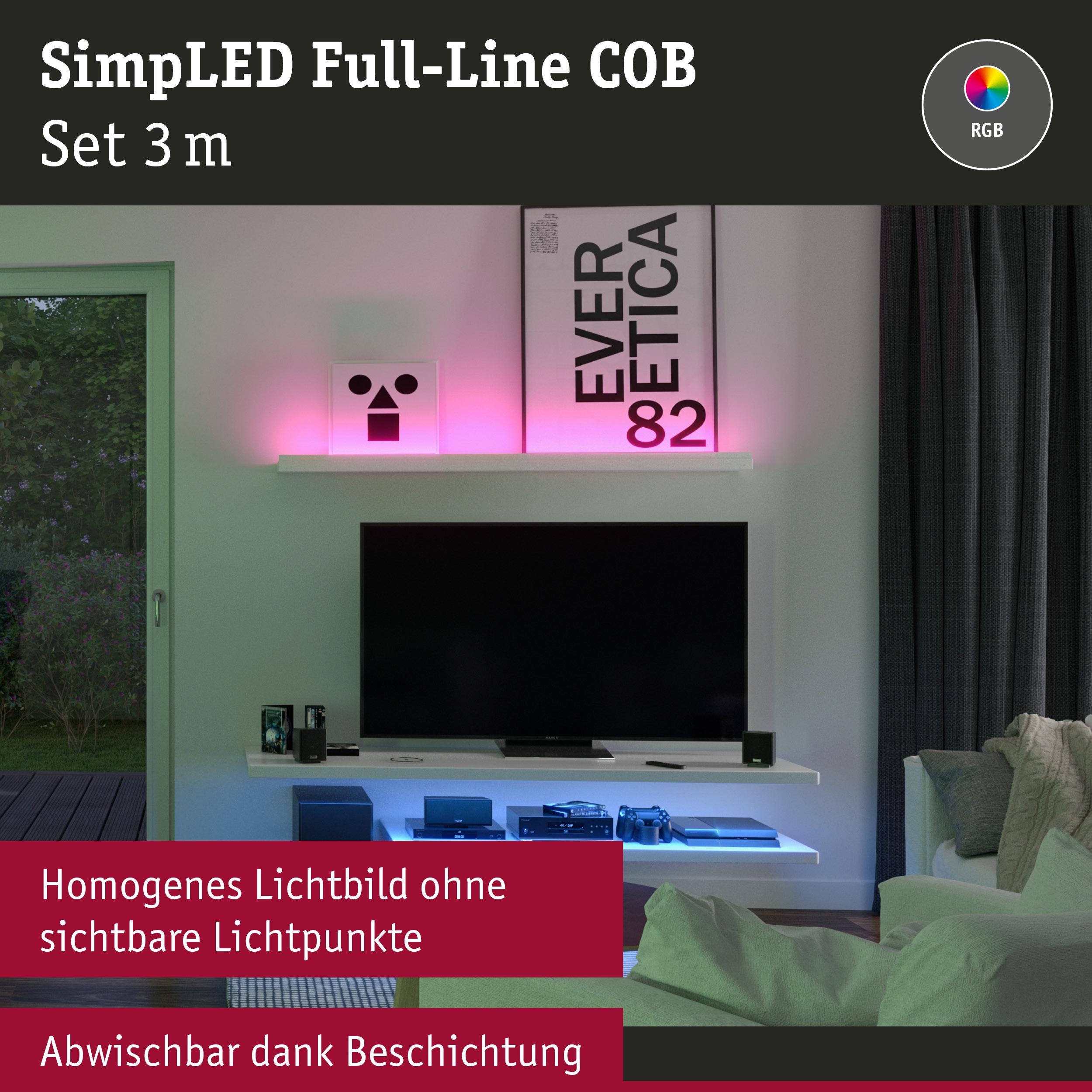 SimpLED Full-Line COB RGB LED-Lichtband 3 m mit homogenen Lichtbild und abwischbarer Beschichtung