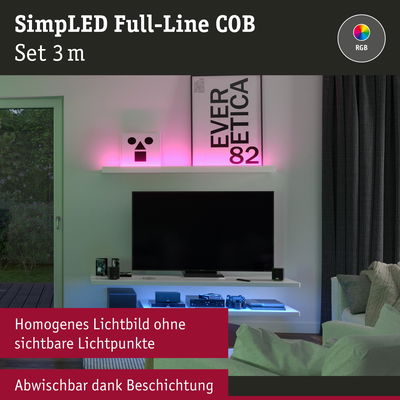 SimpLED Full-Line COB RGB LED-Lichtband 3 m mit homogenen Lichtbild und abwischbarer Beschichtung