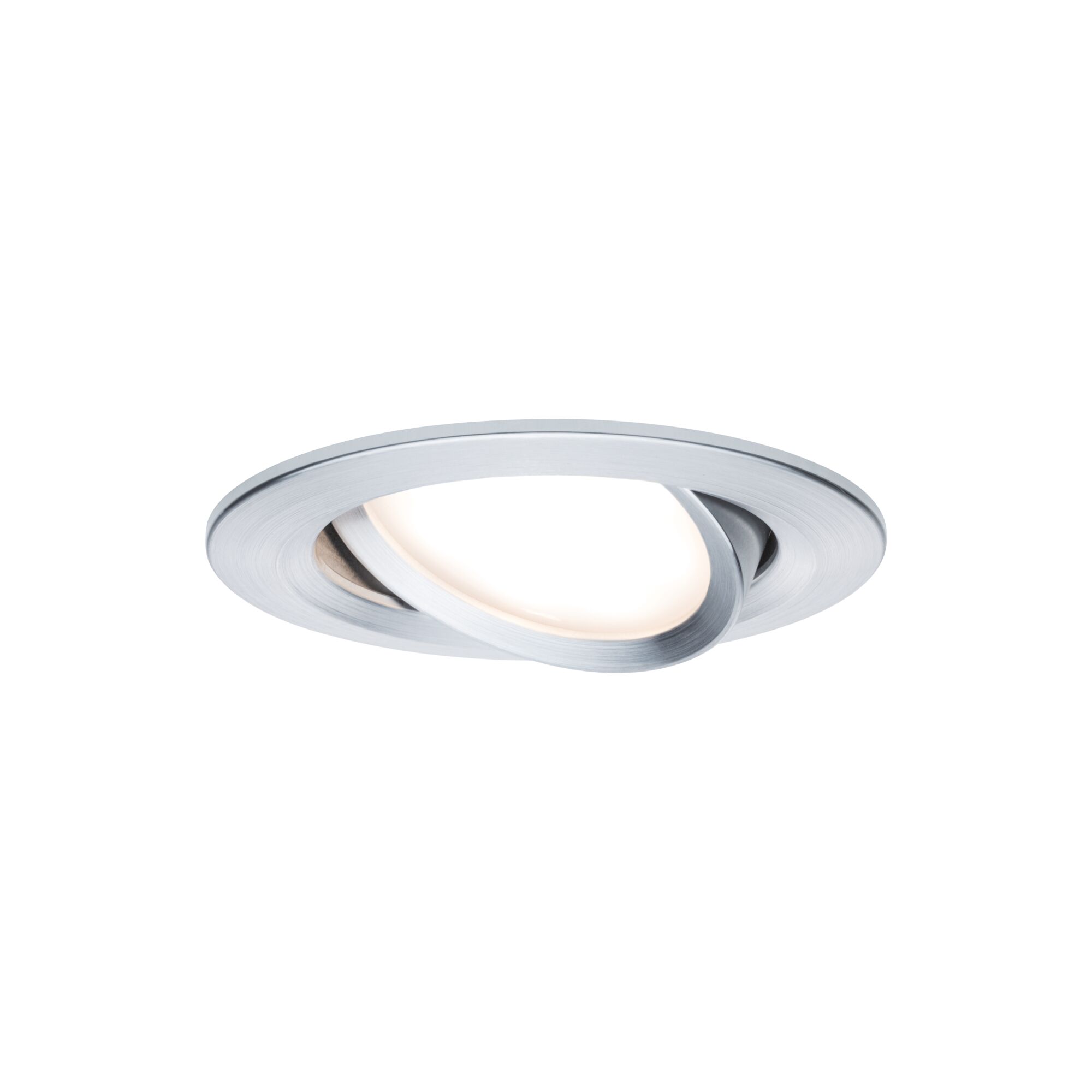 Round brushed aluminum spotlight in silver with adjustable LED light for ceiling installation