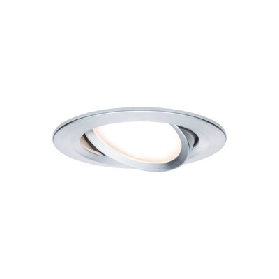 Round brushed aluminum spotlight in silver with adjustable LED light for ceiling installation