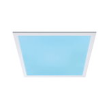 Quadratische LED-Deckenleuchte mit weißem Rahmen und blauem Licht für moderne Innenräume