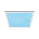 Quadratische LED-Deckenleuchte mit weißem Rahmen und blauem Licht für moderne Innenräume