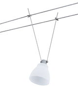 Modern cable spotlight with white glass and stainless steel mount for flexible lighting solutions