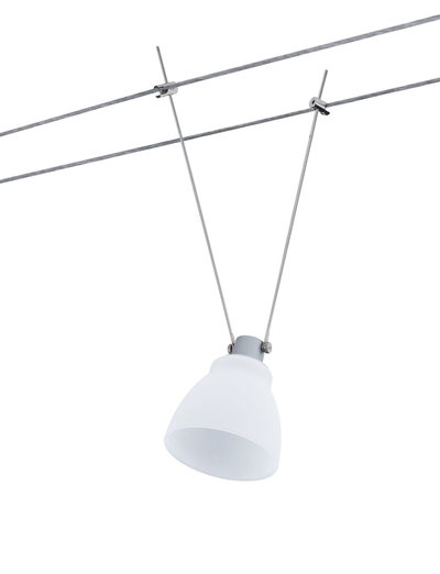 Projecteur sur câble moderne avec verre blanc et support en acier inoxydable pour éclairage flexible