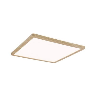 Plafonnier carré avec cadre en bois naturel et diffuseur blanc pour un éclairage d'ambiance moderne