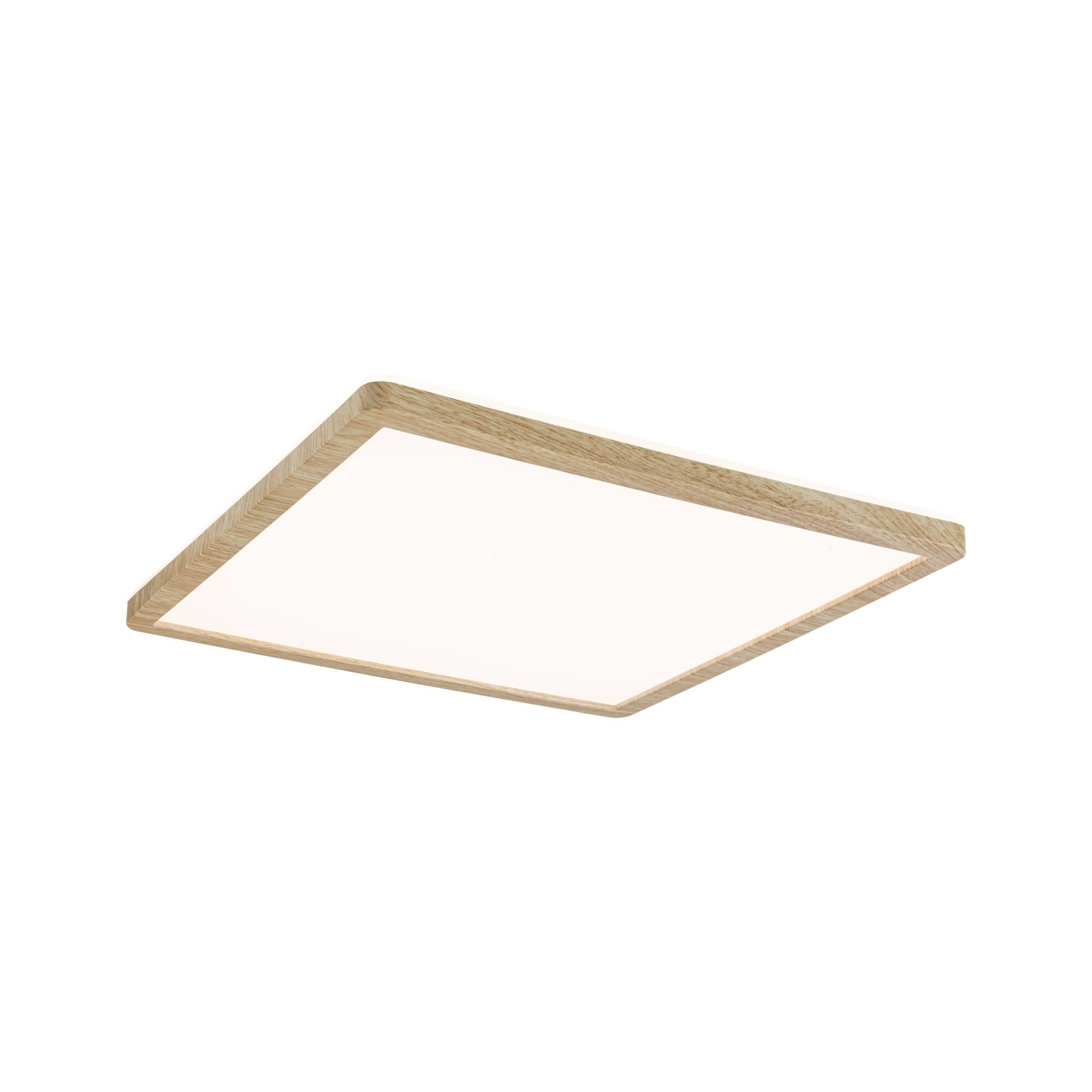 LED Panel Atria Shine Backlight IP44 angular 293x293mm 16W 1600lm 3000K Wood look Square ceiling light with natural wood frame and white diffuser for modern ambient lighting