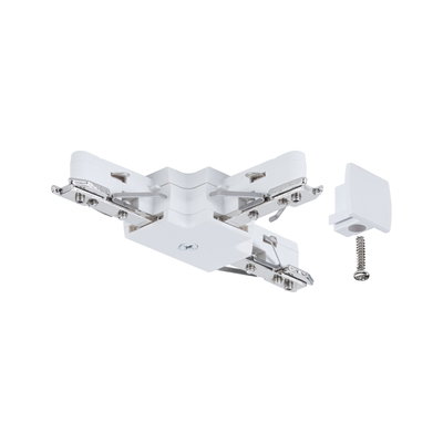 Connecteur d'angle en plastique blanc avec clips métalliques et vis pour éclairage sur rail LED