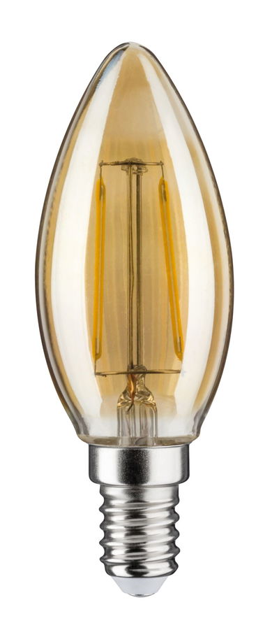 Candle-shaped LED bulb with amber glass and E14 base for decorative lighting use