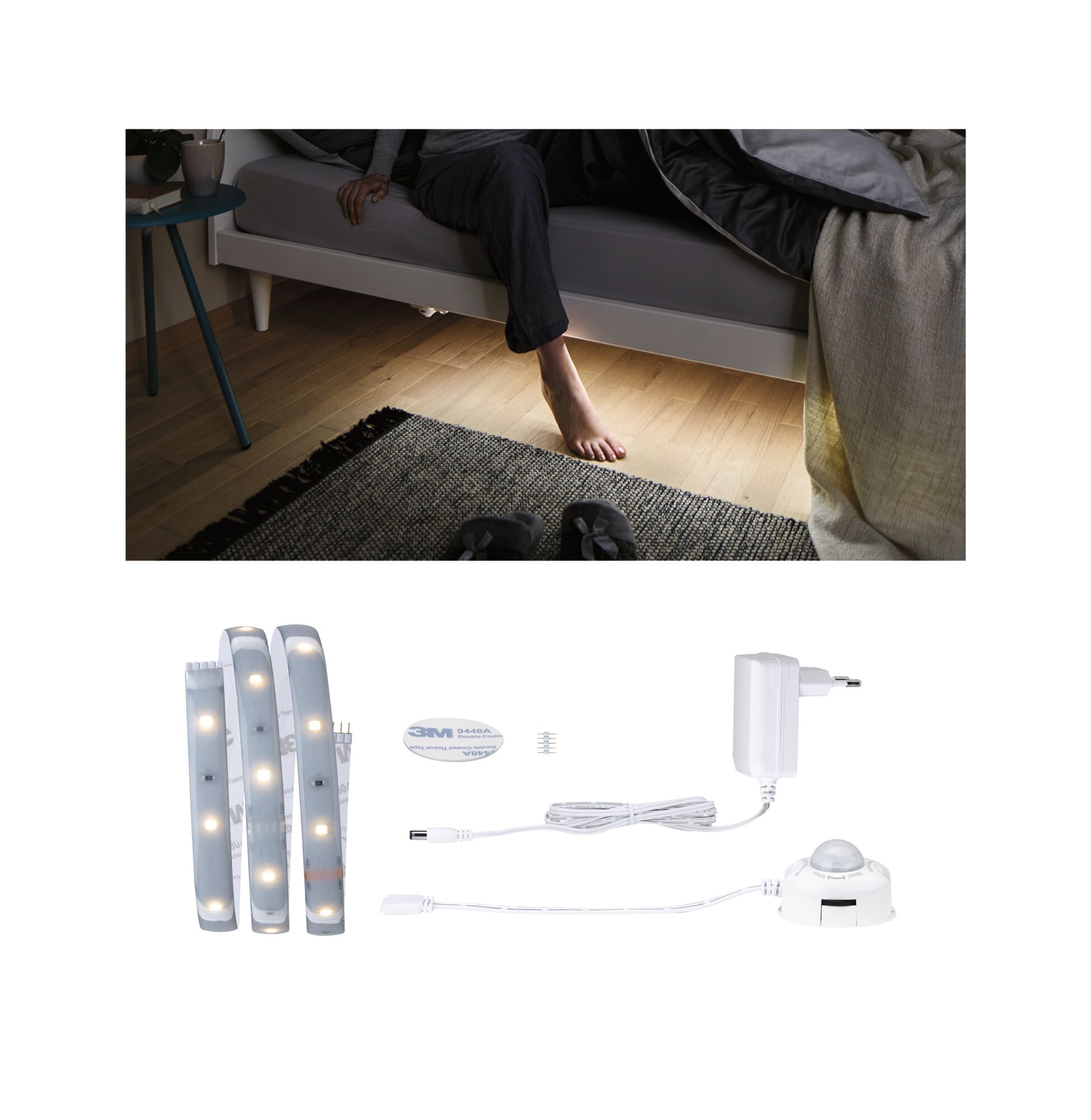 MaxLED 250 LED Strip Basisset 1m 2700K 1m gecoat IP44 4W 300lm/m 30 LEDs/m 2700K 12VA Witte LED-strip met adapter en dimmer voor flexibele verlichting en sfeervolle accenten