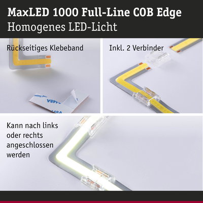 MaxLED 1000 Full-Line COB Edge LED-Licht mit Klebeband und zwei Verbindern für flexible Montage
