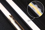 Black LED profile with milky diffuser and close-up of transparent connector for 24V LED strips lighting.