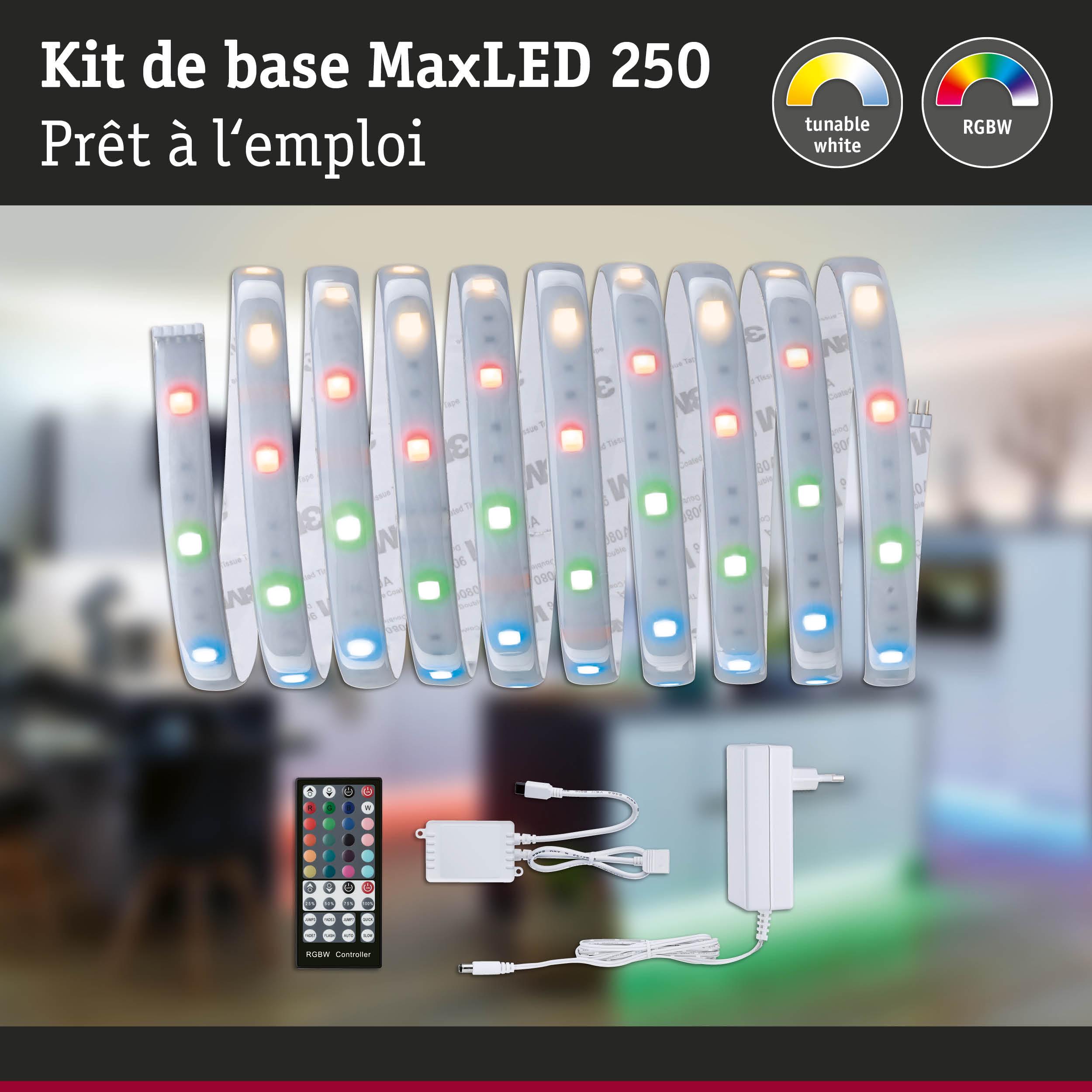 Kit bande LED MaxLED 250 avec couleurs RGBW et télécommande pour éclairage d’intérieur modulable