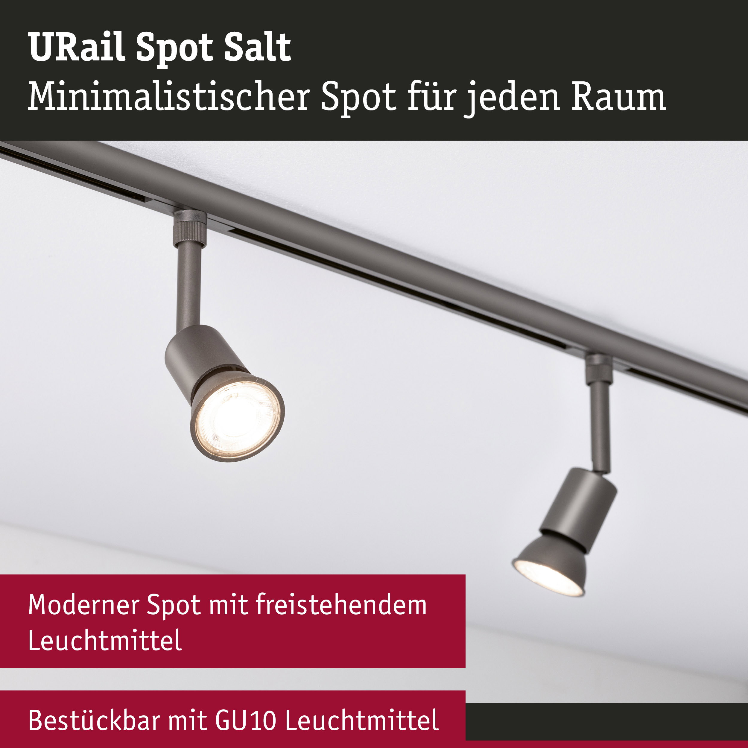 URail Schienenspot Salt GU10 max. 10W dimmbar 230V Titanium