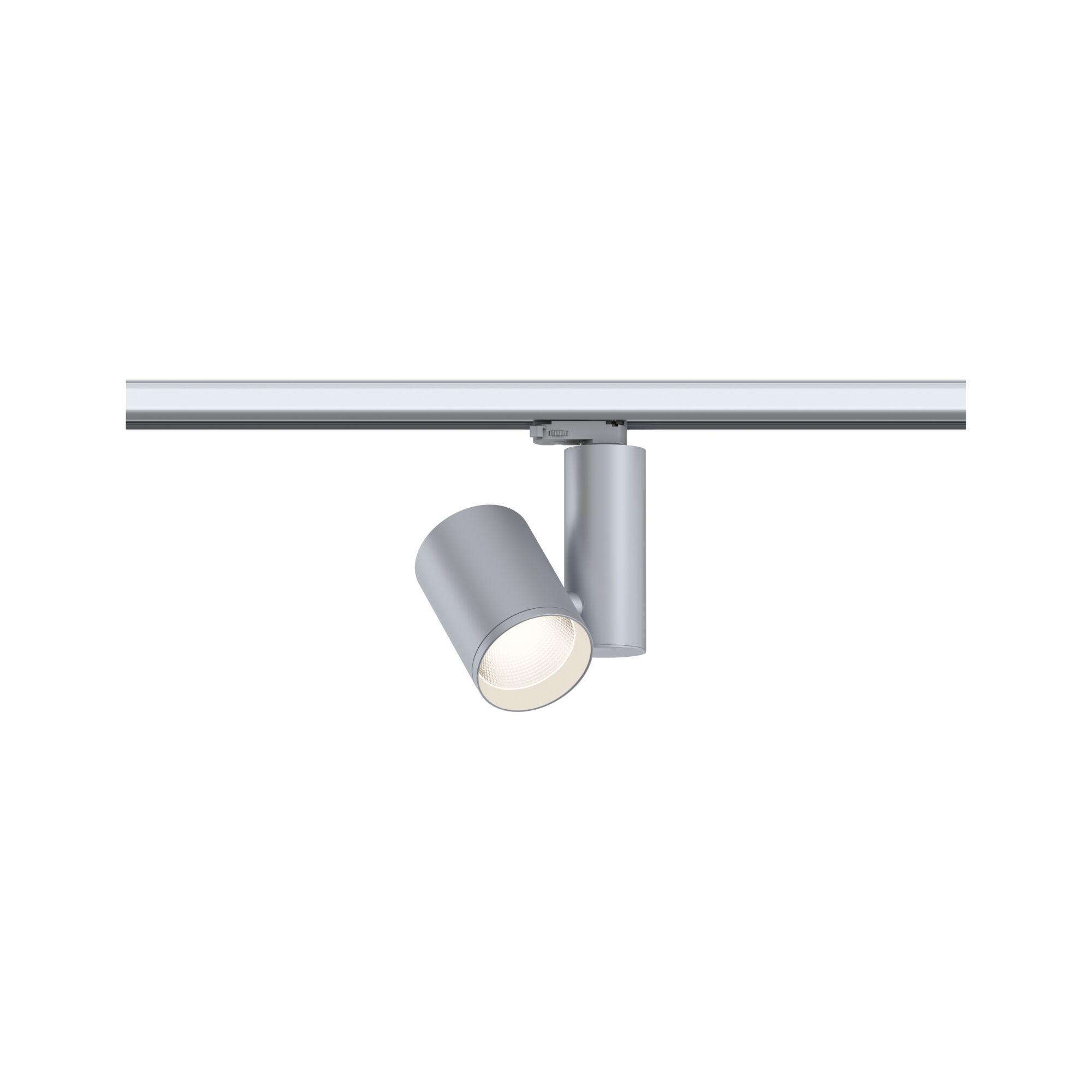 Moderner grauer LED-Strahler aus Metall mit Schienensystem für flexible Raumbeleuchtung