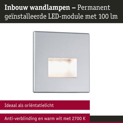 Inbouw zilveren LED-wandlamp met 100 lumen, warm wit licht 2700K en anti-verblinding