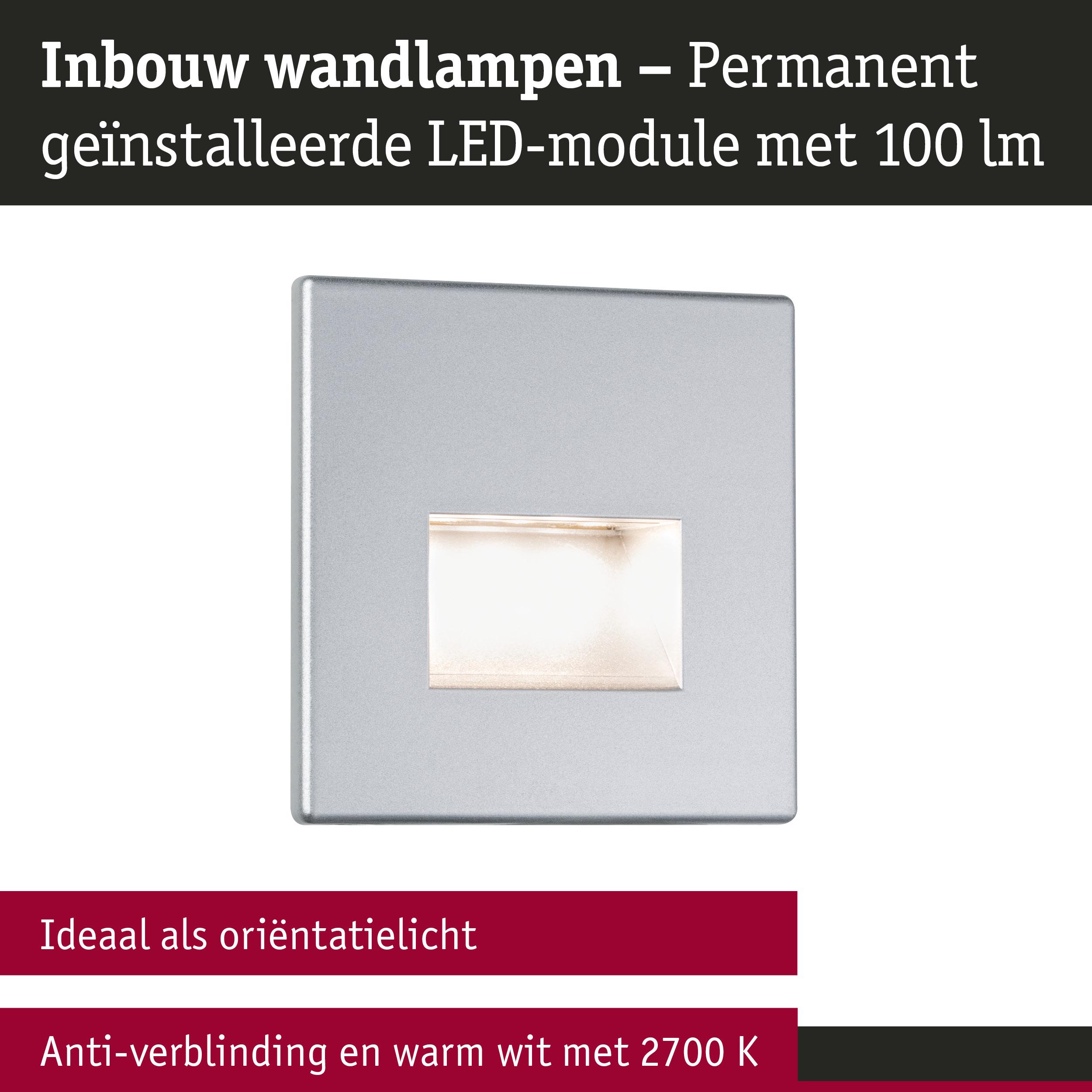 Inbouw zilveren LED-wandlamp met 100 lumen, warm wit licht 2700K en anti-verblinding