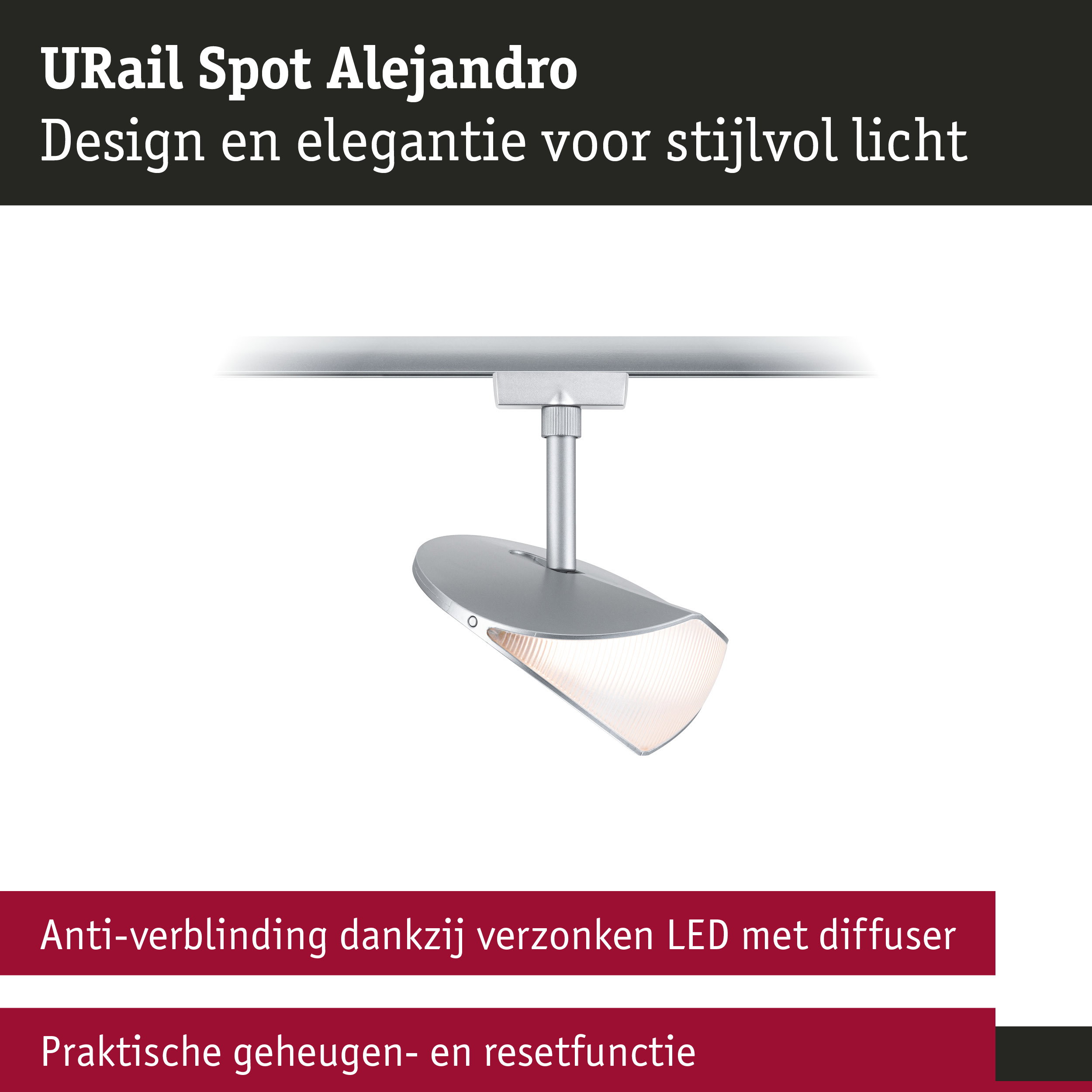 URail Spot Alejandro zilveren LED-spot met diffuser en praktische geheugen- en resetfunctie