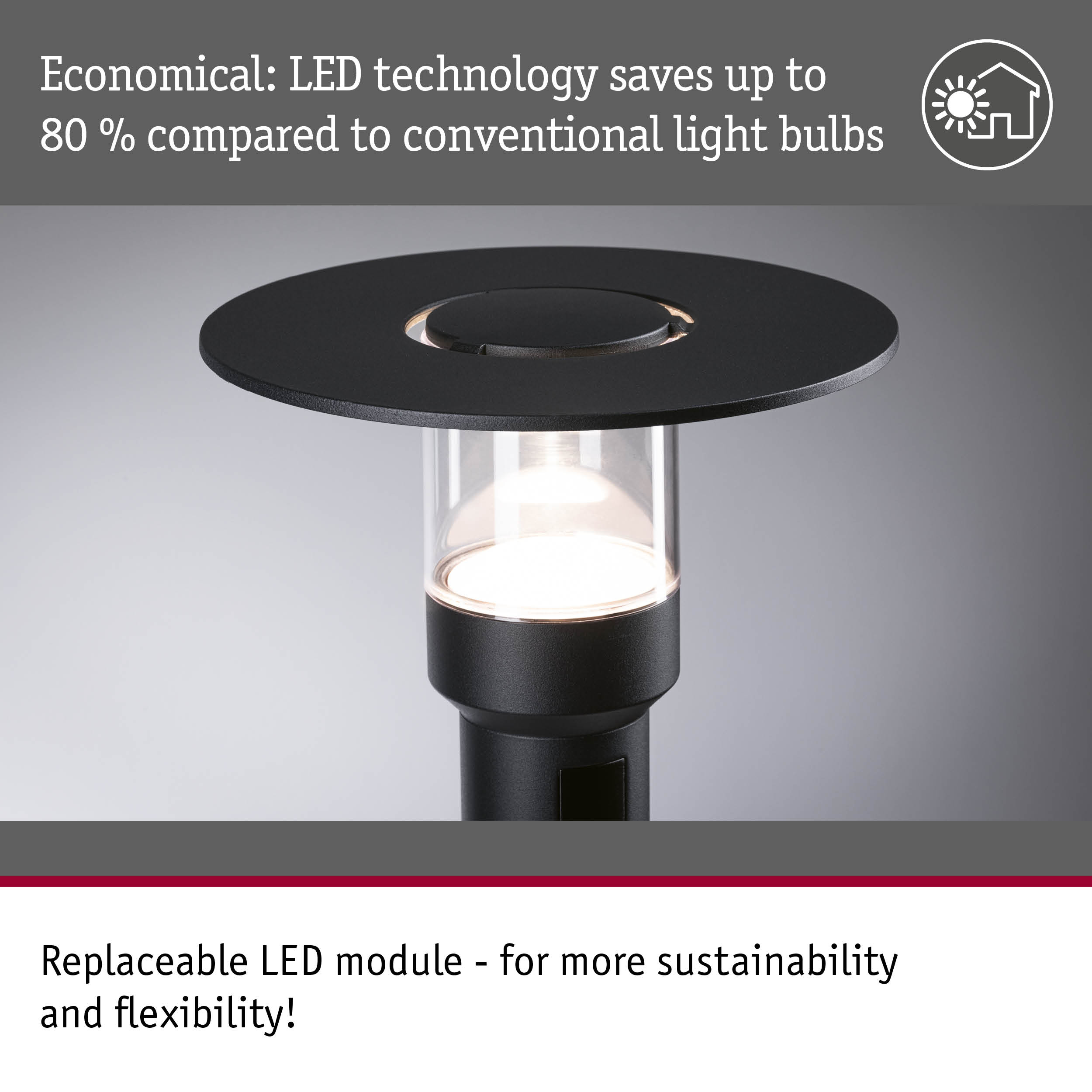 Black LED outdoor light with glass housing and energy-saving technology for sustainable lighting solutions