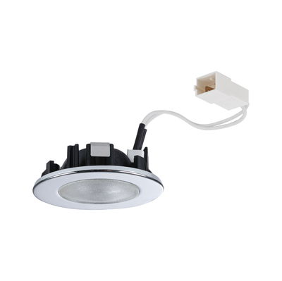 Round LED recessed light with white frame and connector cable for modern indoor lighting