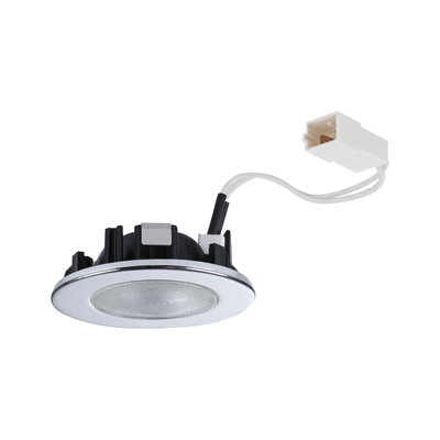 Round LED recessed light with white frame and connector cable for modern indoor lighting