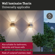 Tharin wall luminaire in rustproof stainless steel grey, suitable for bathrooms and balconies with IP44 protection