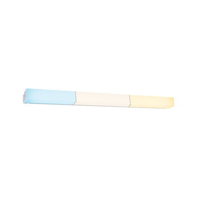 Long LED light panel with color change from blue to warm white made of plastic for modern room lighting