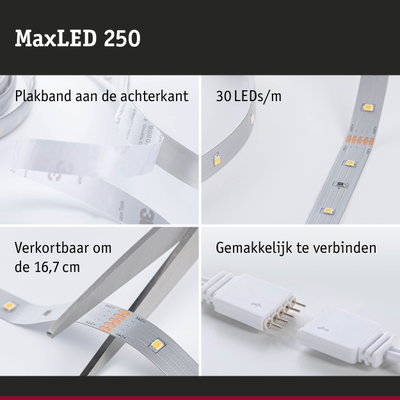 MaxLED 250 LED-strip met plakband aan de achterkant, 30 LEDs per meter, knipbaar en eenvoudig te verbinden