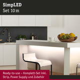 SimLED 10 m LED-Lichtband Set in Weiß, inklusive Netzteil und Zubehör für moderne Küchenbeleuchtung