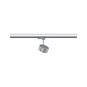 Silberner LED-Strahler aus Metall an Schienensystem für flexible Raumbeleuchtung