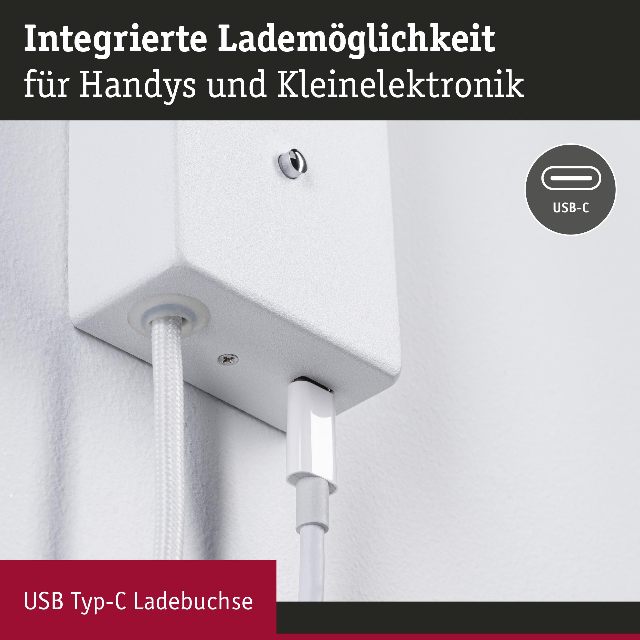 Weiße Wandhalterung mit integriertem USB Typ-C Ladeanschluss für Handys und kleine Elektronik