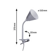 Silberne Klemmlampe aus Metall mit flexiblem Hals und 110 mm Lampenschirmdurchmesser, 370 mm hoch
