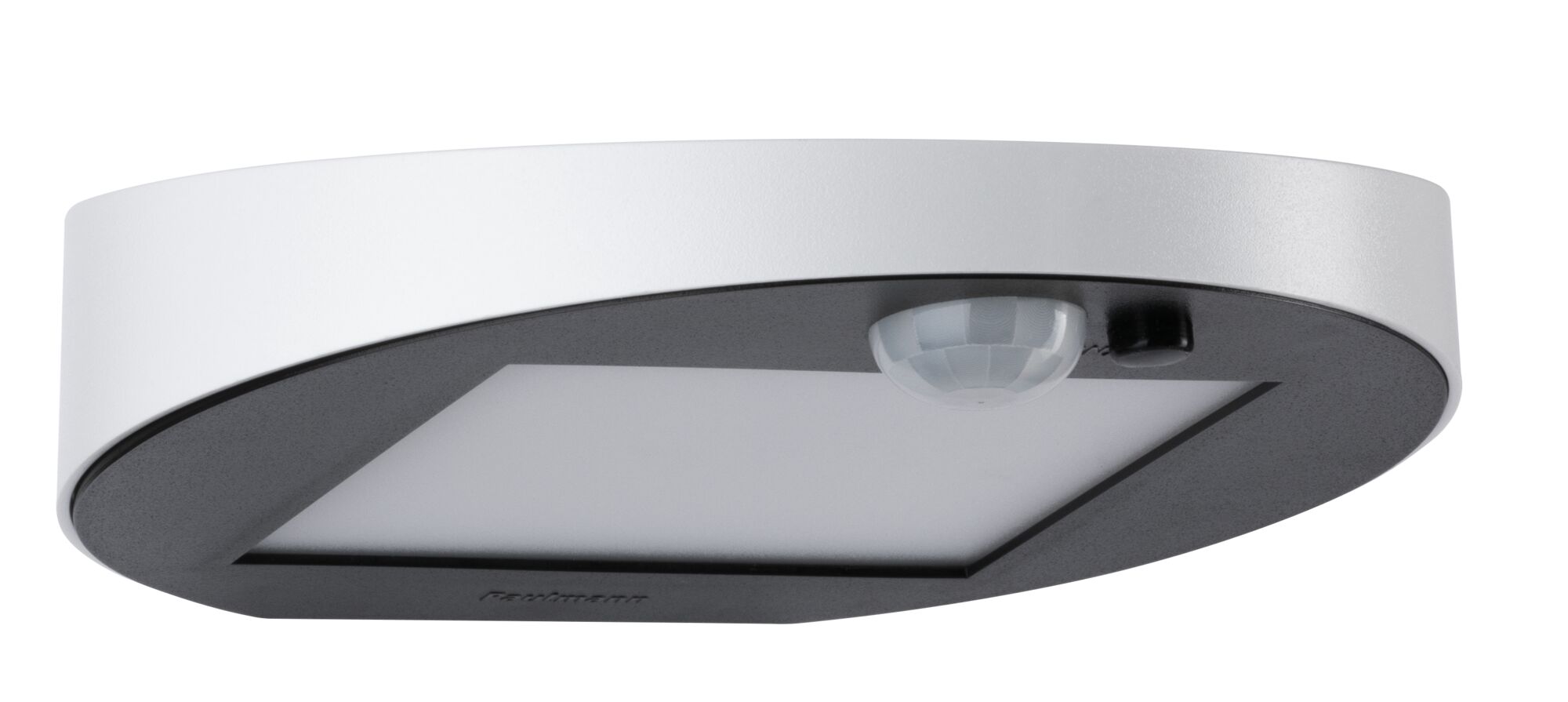 Round white and black LED ceiling light with motion sensor for hallway and stairwell lighting