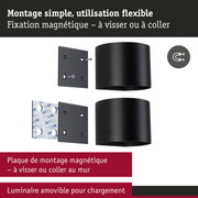 Plaque de montage magnétique noire avec vis et adhésif pour fixation murale flexible