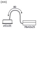 Technical drawing showing dimensions 51x35 mm and 78x42x25 mm with 80 mm cable bend