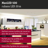 Cuisine moderne éclairée par ruban LED MaxLED 500 20 m blanc chaud pour lumière de travail et accents