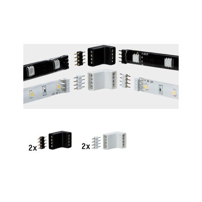 Fire LED-strip forbindelser i sort og hvid med stik til fleksibel lysstripsmontering