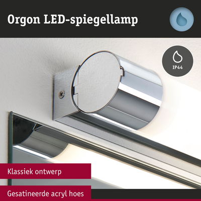 Klassieke Orgon LED-spiegellamp met gesatineerde acryl hoes en chroom metalen behuizing, badkamerverlichting IP44