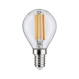 Klassische LED-Glühbirne mit transparentem Glas und warmweißen Filamenten für energiesparende Beleuchtung