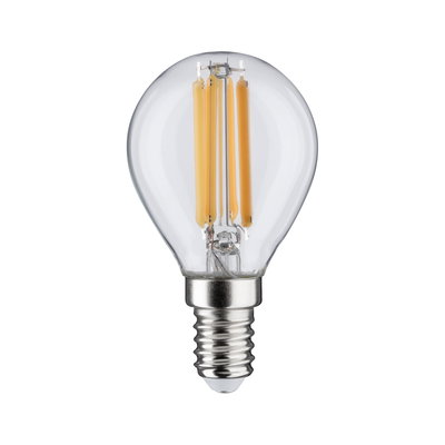 Klassische LED-Glühbirne mit transparentem Glas und warmweißen Filamenten für energiesparende Beleuchtung