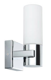 Moderne Wandlampe aus Chrom mit weißem Glas, ideal für stilvolle Innenbeleuchtung und LED Licht.
