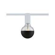 Ampoule LED moderne avec verre noir partiel et support blanc sur rail d'éclairage blanc
