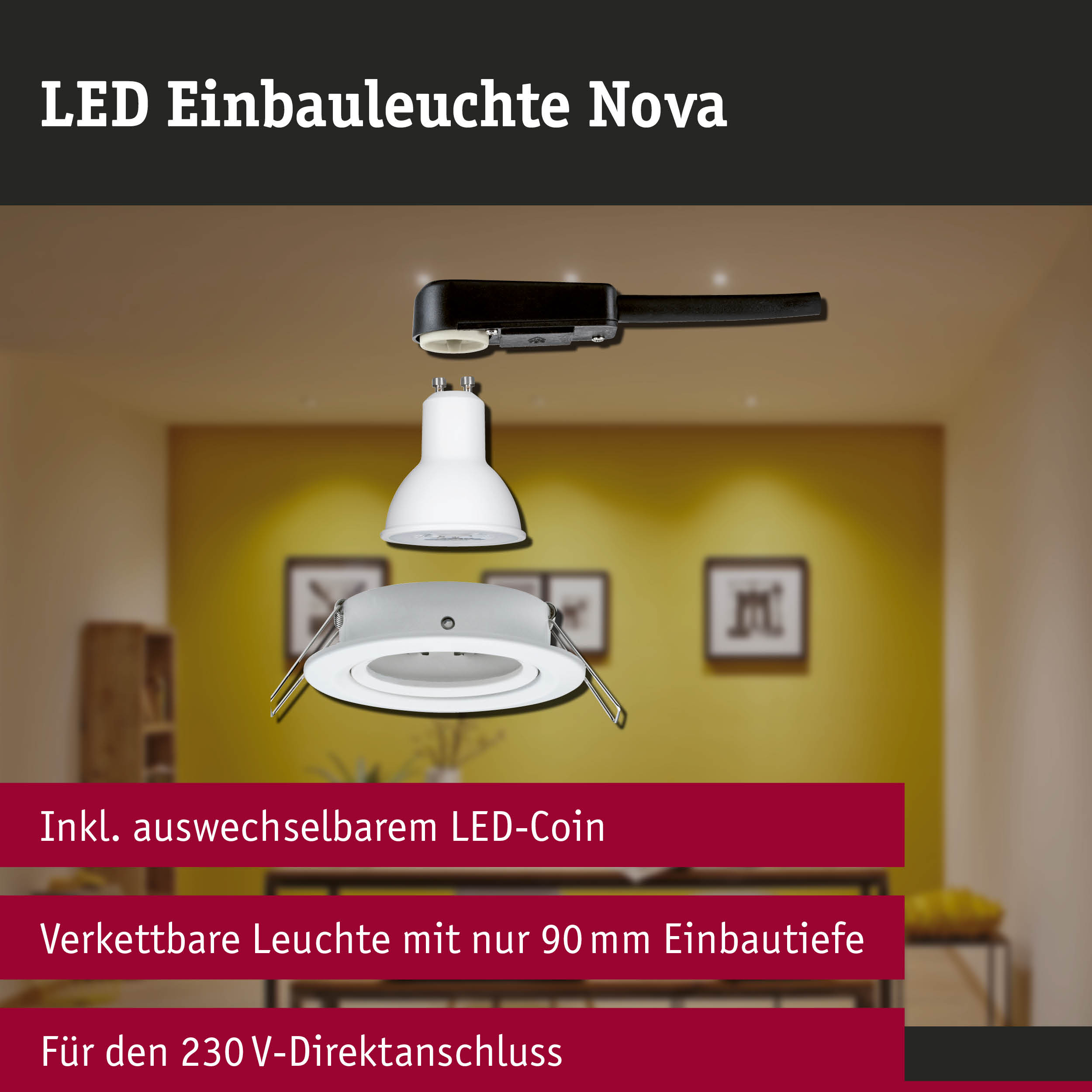 LED Einbauleuchte 3-Step-Dim Nova schwenkbar rund 84mm 50° GU10 6,5W 460lm 230V dimmbar 2700K Weiß matt
