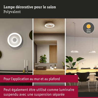 Lampe blanche moderne pour salon avec lumière blanc chaud, fixation murale et plafond, usage polyvalent