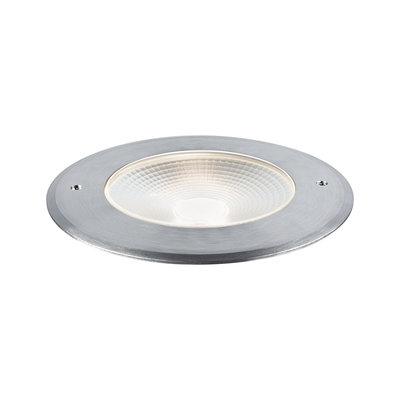 Rundes Einbau-LED-Leuchtmittel aus gebürstetem Aluminium mit strukturierter Glasabdeckung für Innenbeleuchtung.