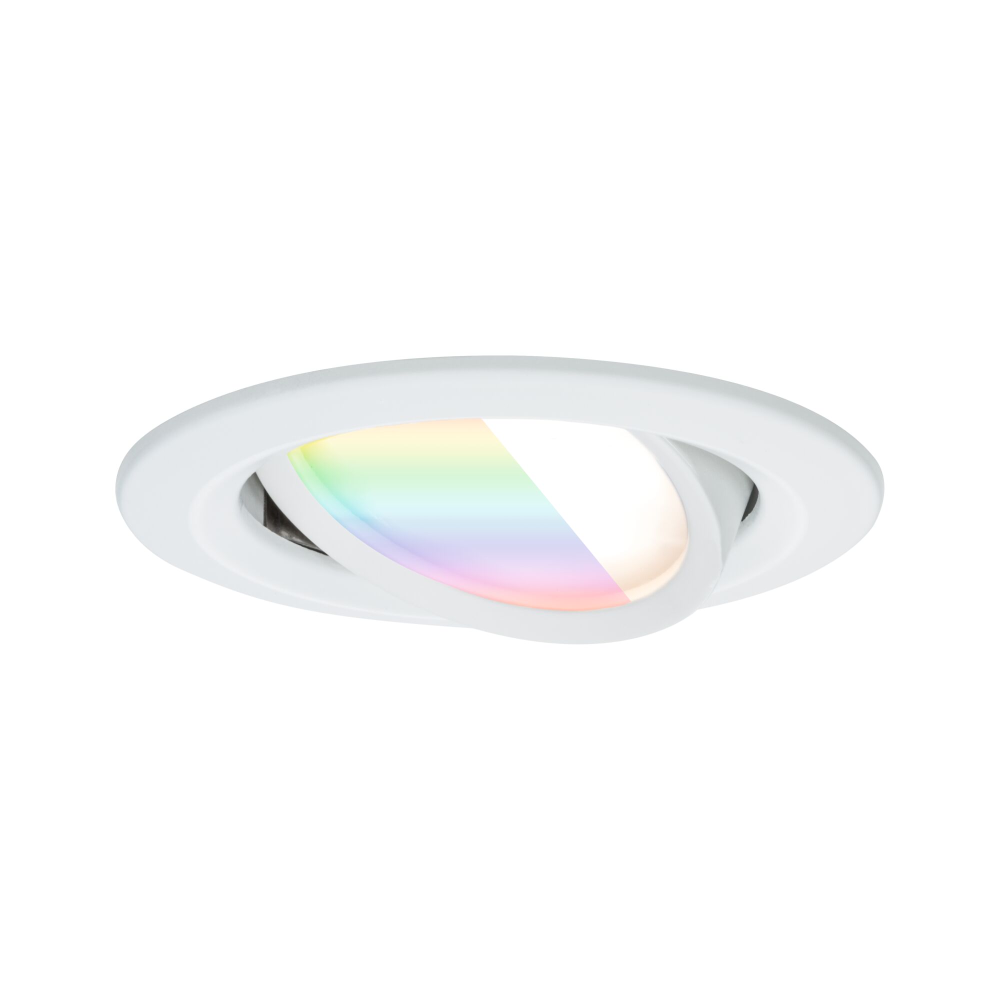 White recessed spotlight with adjustable head and RGB color filter for versatile LED lighting
