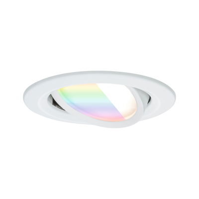 White recessed spotlight with adjustable head and RGB color filter for versatile LED lighting